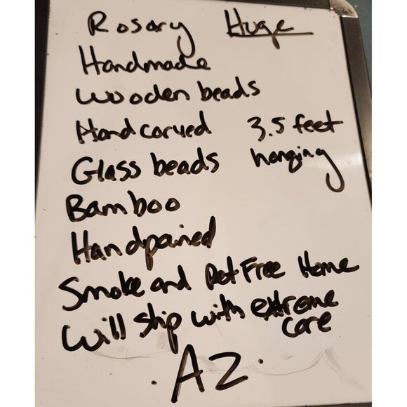 HUGE Handcrafted Wooden Rosary Necklace With Crucifix Red Beads & Yellow String - Picture 13 of 13